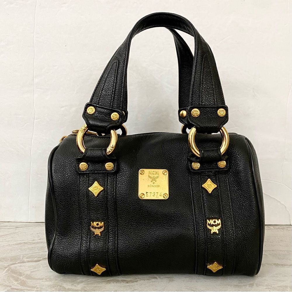 MCM Pebbled Leather Boston Handbag  22cm
